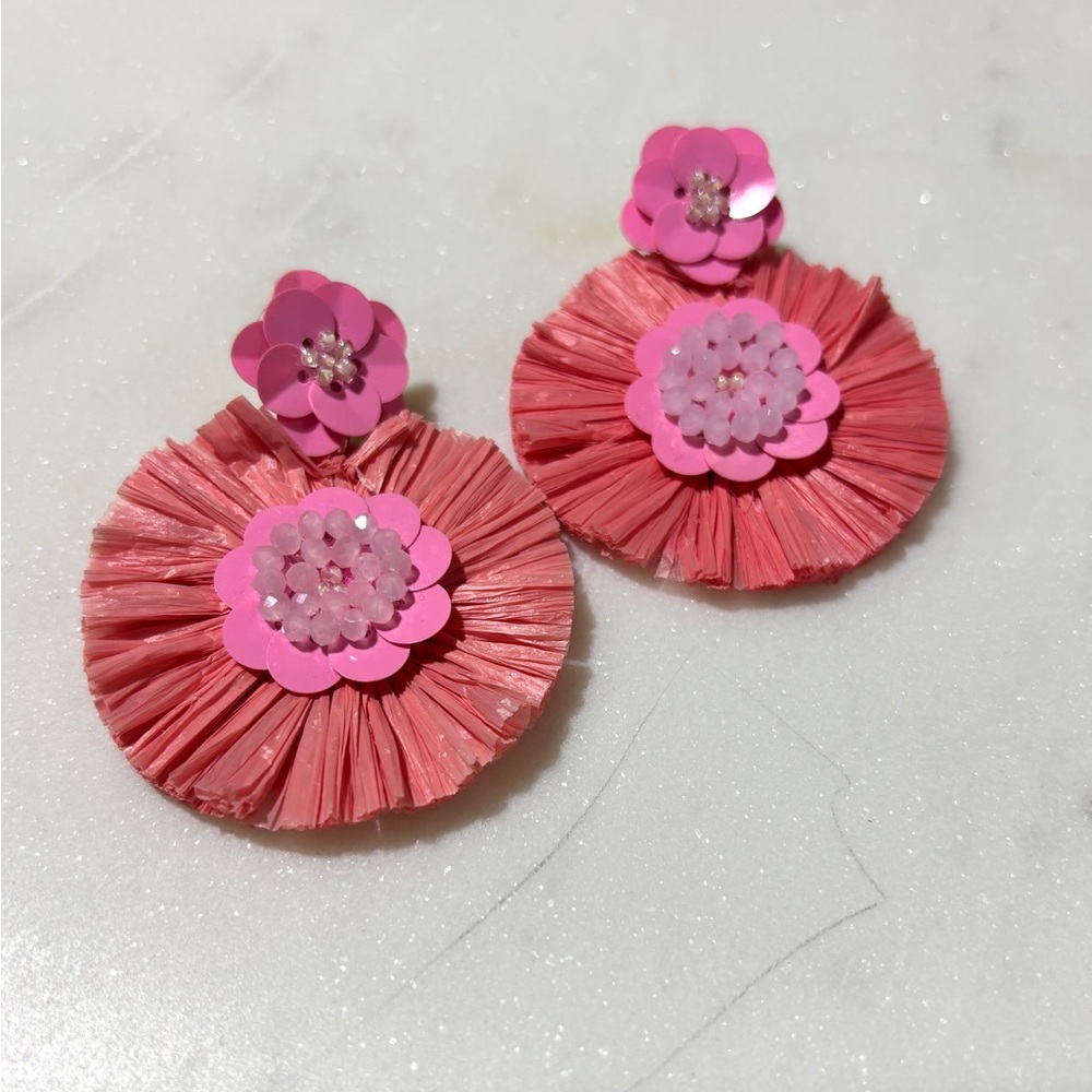Vibrant Pink Floral Statement Earrings
